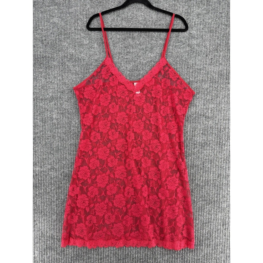 Y2K Red Lace Slip Dress Roses Sheer Mini Goth Club Women's 3X Delta Burke